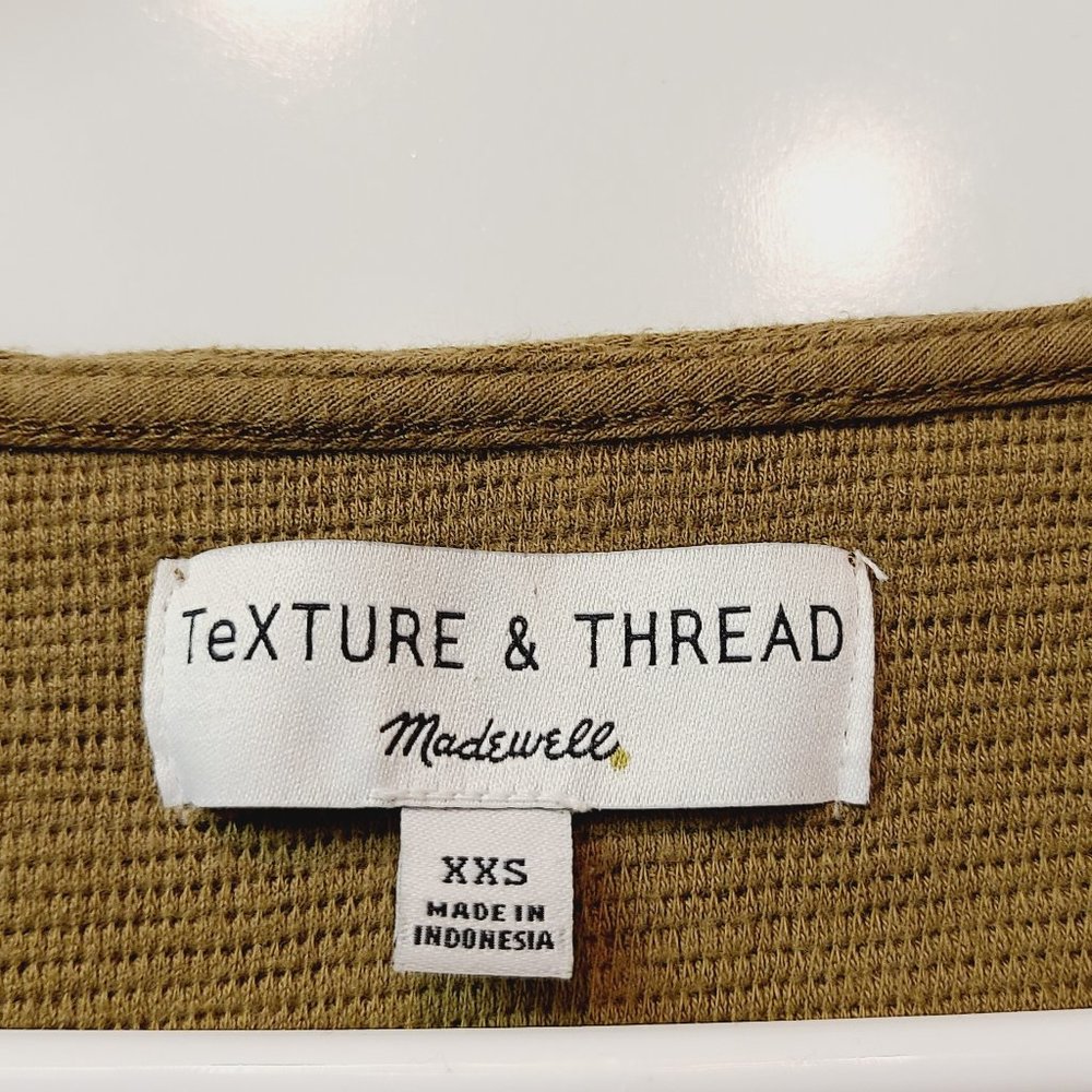 Madewell Shirt Texture Thread Olive Green Crop Top Tie Front Womens XXS - Picture 5 of 8